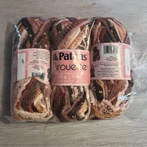 Patons Pirouette Sienna Sparkle Sequins Yarn Skein 3 oz 85 g~NEW SET Of 3